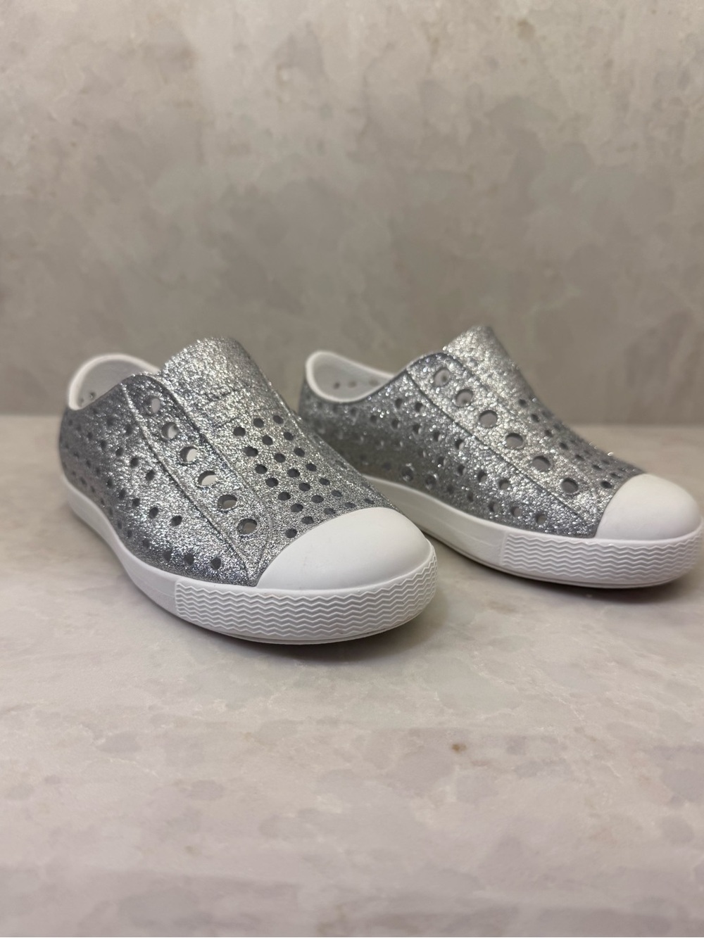 Native Silver Glitter Slip-On Sneakers for Kids